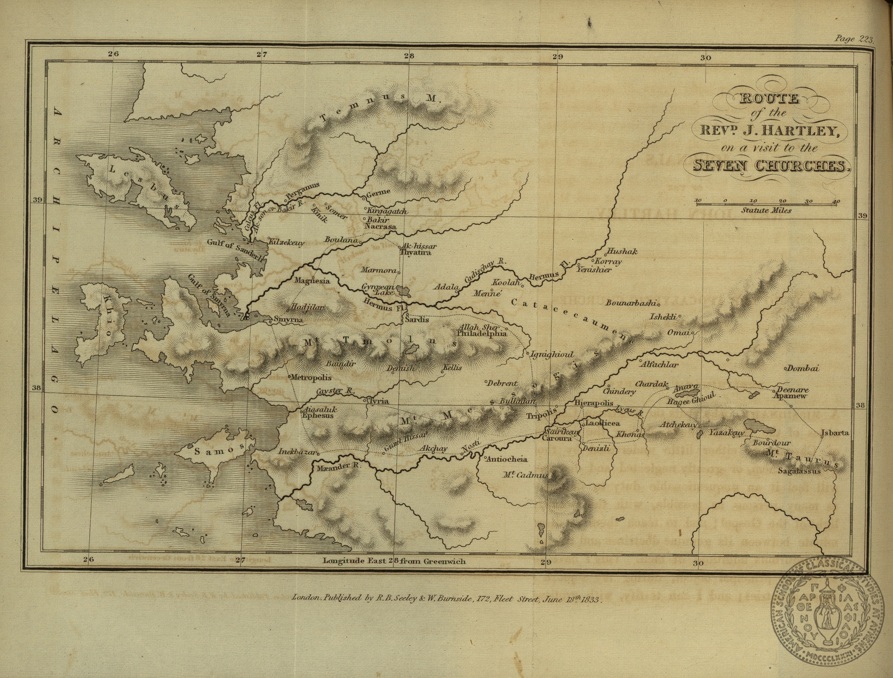 Route of the Rev. J. Hartley on a visit to the Seven Churches